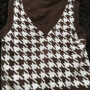 Brown and White Houndstooth Sweater Vest